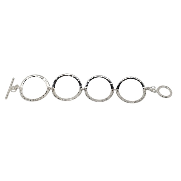 Sterling Silver Hammered Circle Link Bracelet #20717 - Picture 1 of 11